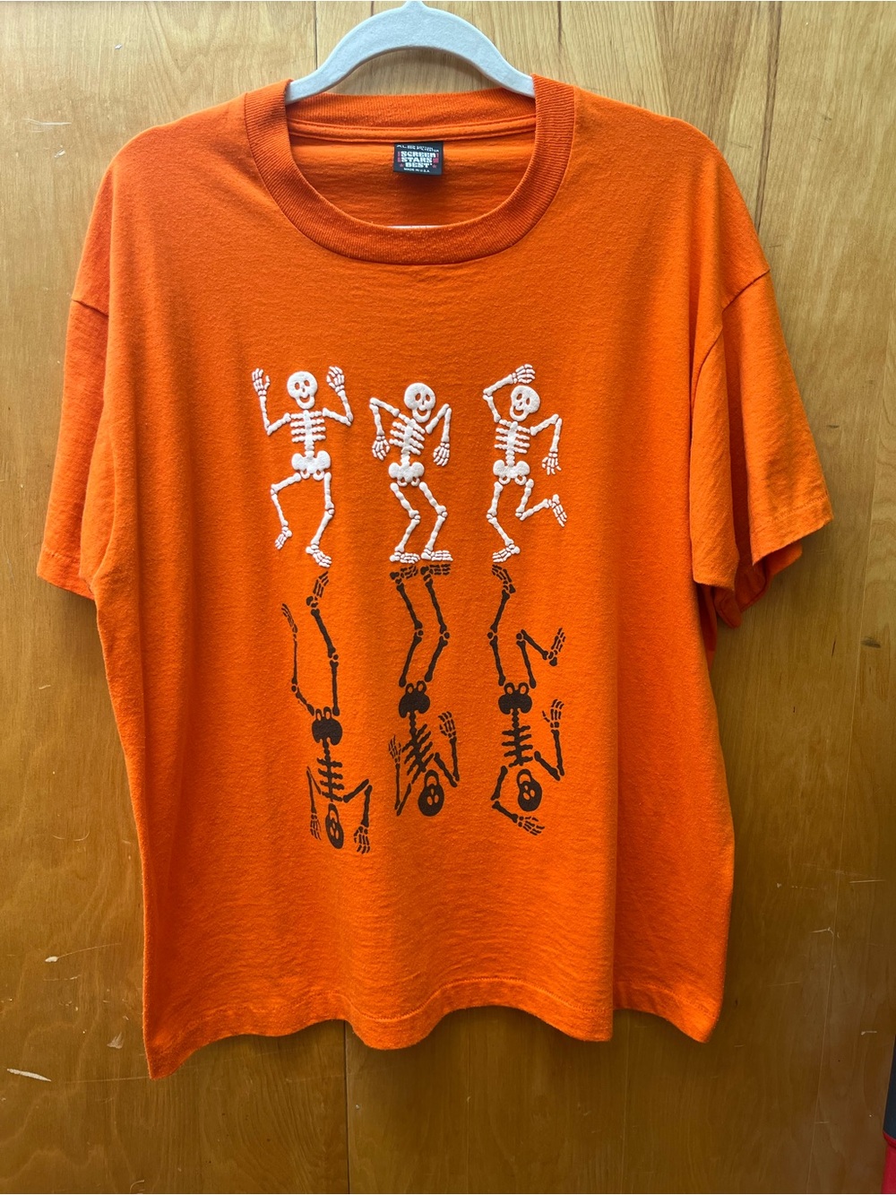 Vintage 80s 90s Screen Stars Best Dancing Skeletons Puff Print Tee XL